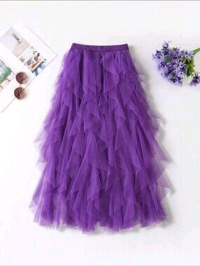 Purple Layered Tulle Maxi Skirt